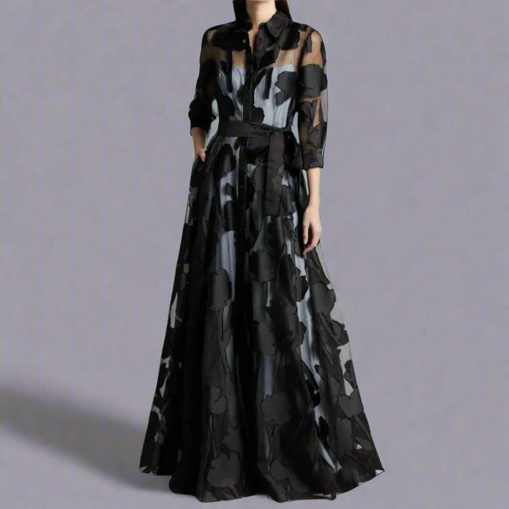 Damen Kleid | Durchscheinend Blumenmuster Langarm