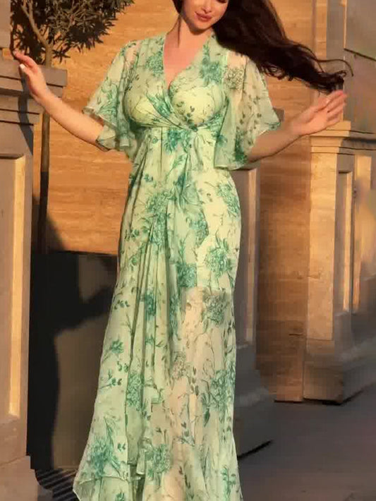 Damen Kleid | Wickel V-Ausschnitt Floral