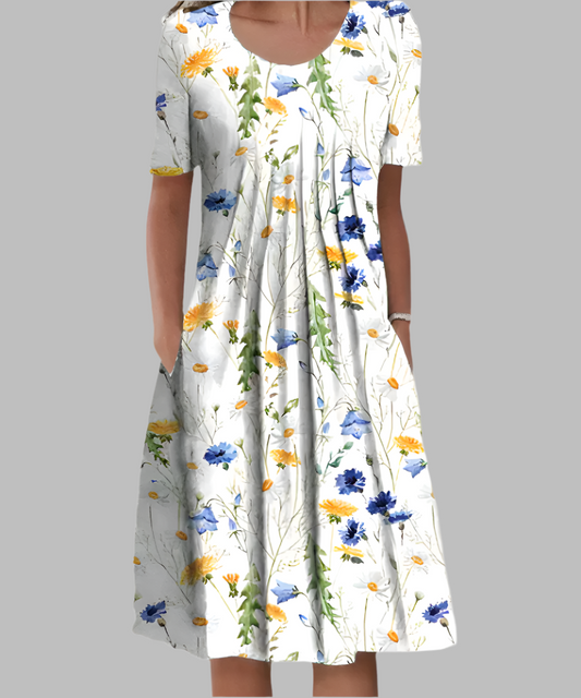 Damen Kleid | Blumenmuster Rundhals