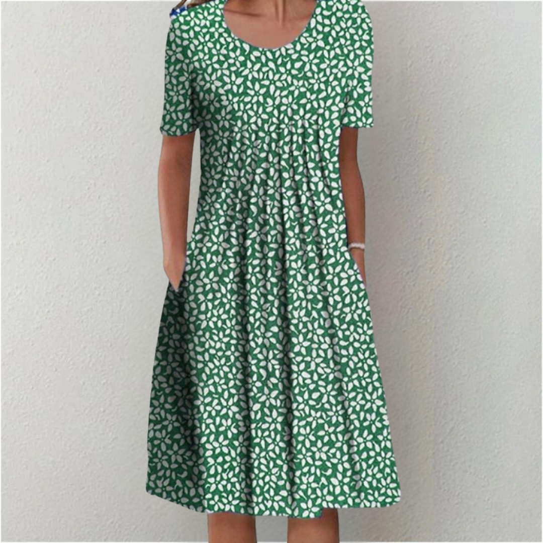 Damen Kleid | Blumenmuster Kurzarm mit Taschen