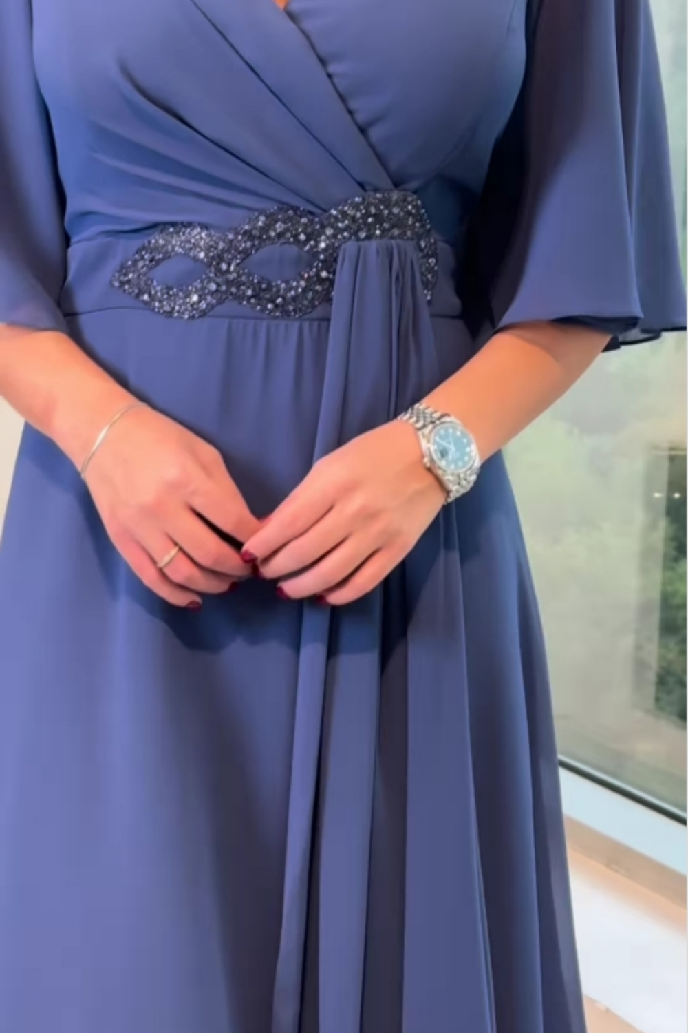 Damen Kleid | Wickel V-Ausschnitt Maxi