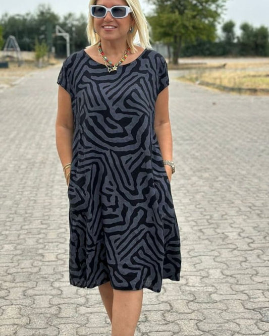 Damen Kleid | Rundhals Print Kurzarm