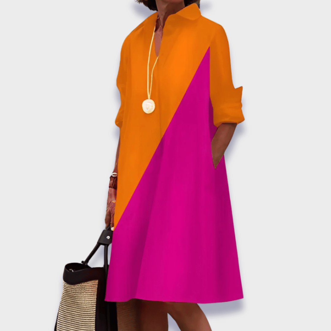 Damen Kleid | Hemdkragen Lockere Knielänge