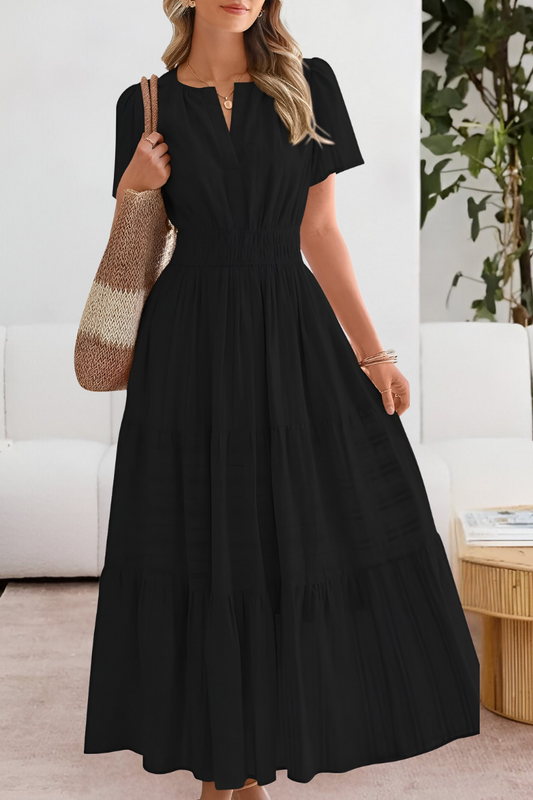 Damen Kleid | V-Ausschnitt Kurzarm A-Linie