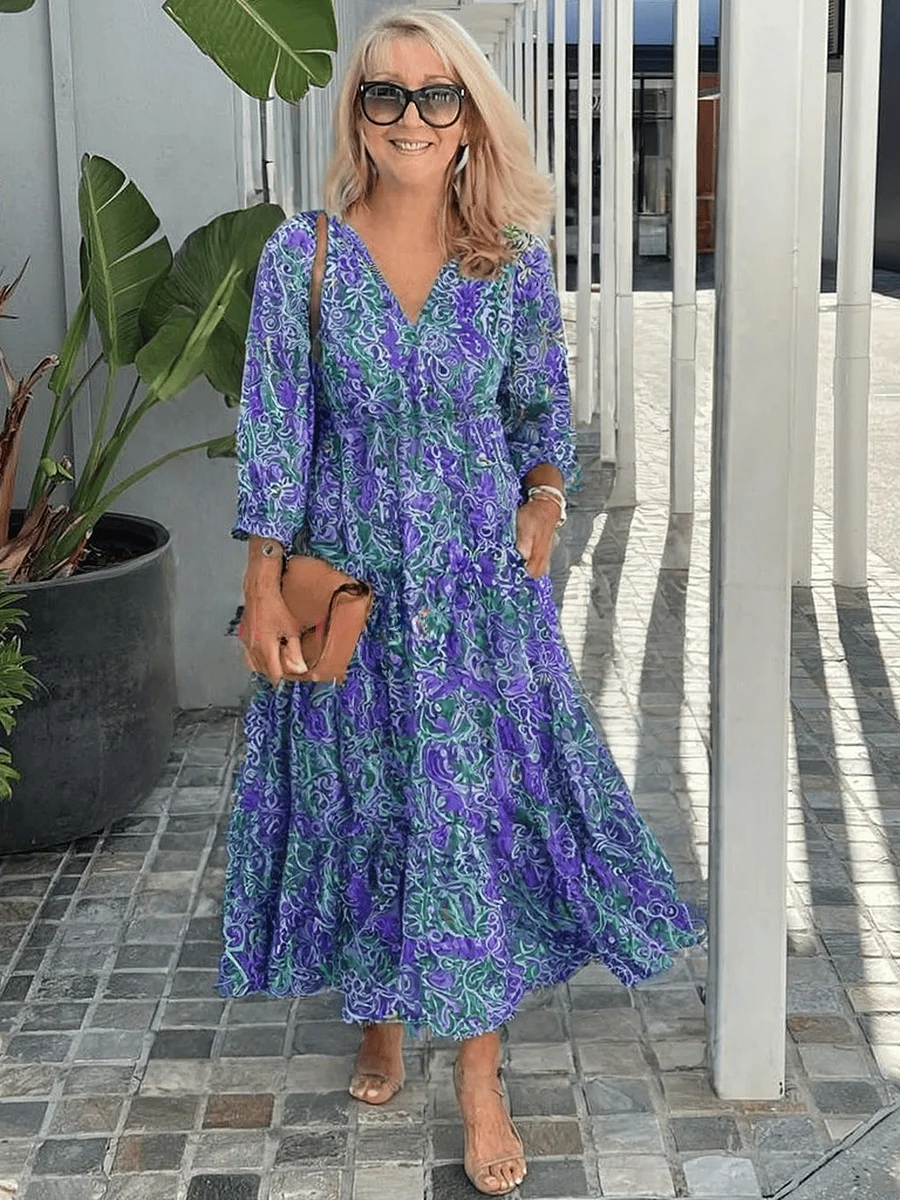 Damen Kleid | Paisleymuster V-Ausschnitt Midi