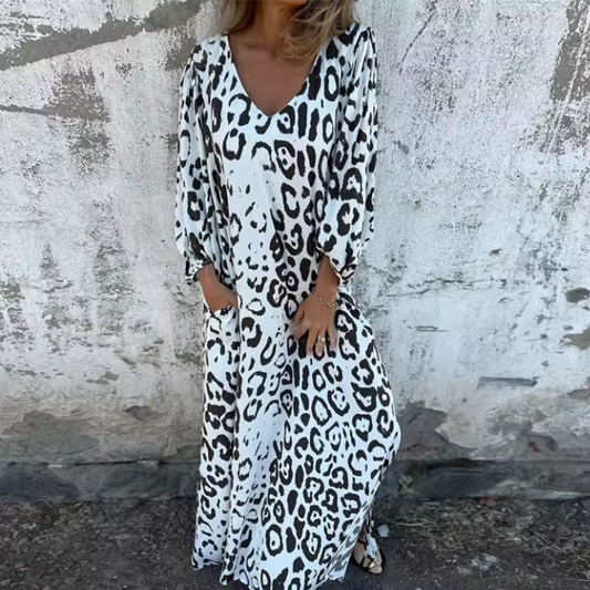 Damen Kleid | V-Ausschnitt Muster Maxi