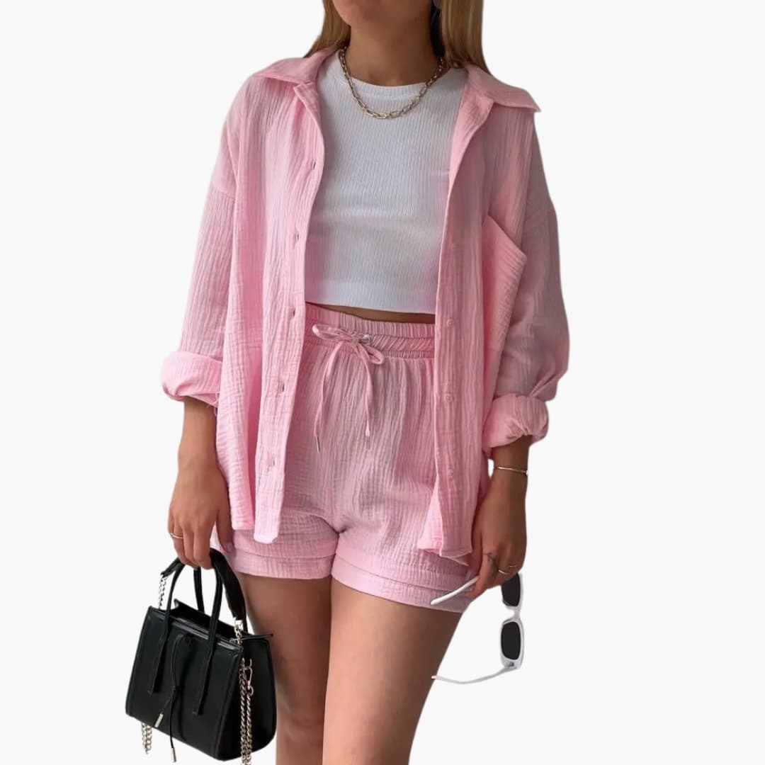 Damen-Dreiteiler | Bluse Top und Shorts