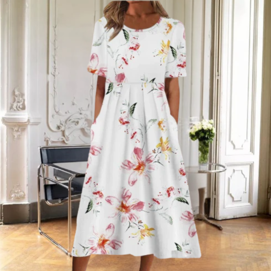 Damen Kleid | Lockeres Blumenmuster Kurzarm