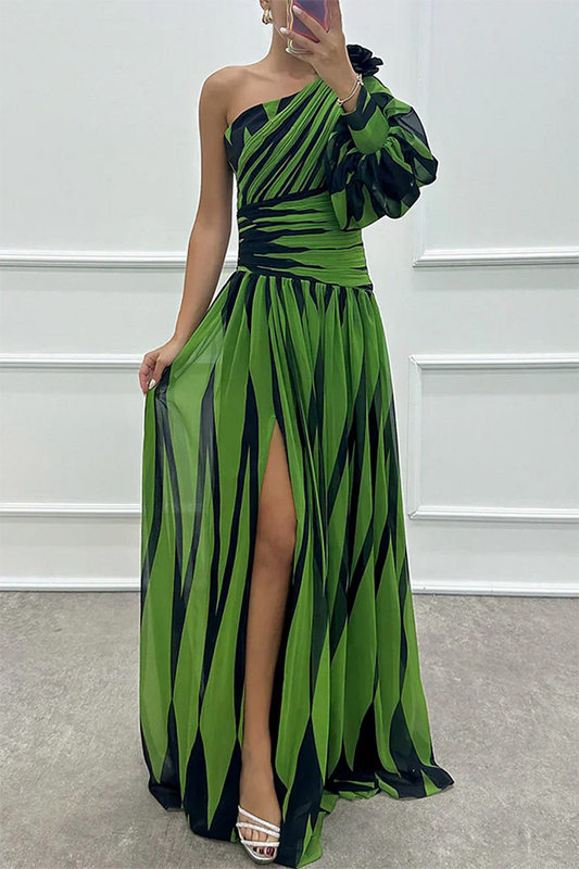 Damen Abendkleid | One-Shoulder Streifen Maxi