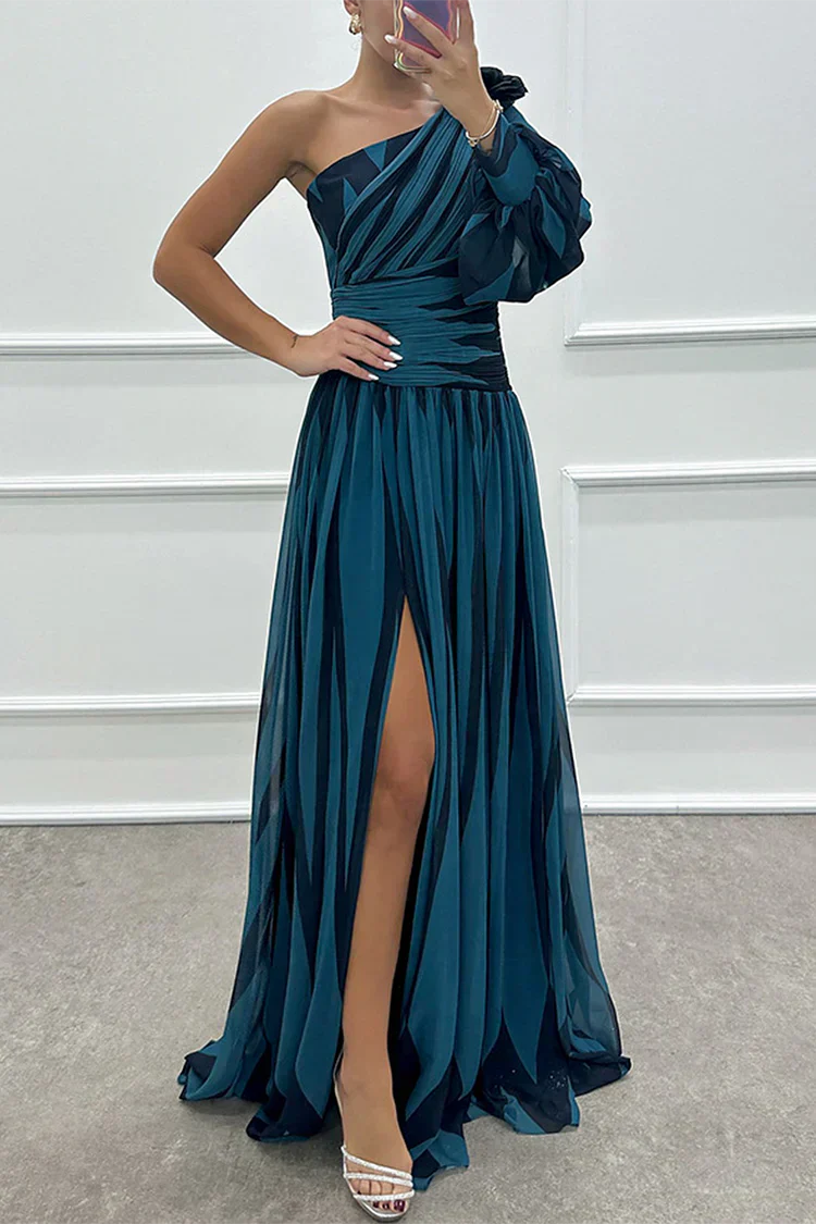 Damen Abendkleid | One-Shoulder Streifen Maxi