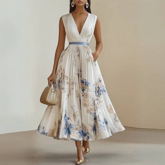 Damen Kleid | Plissee V-Ausschnitt Maxi