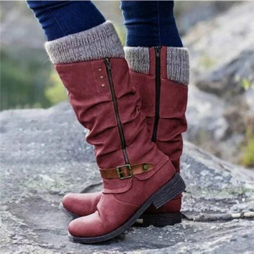 Winter Stiefel Damen | Hoher Schaft mit Schnalle und Reißverschluss