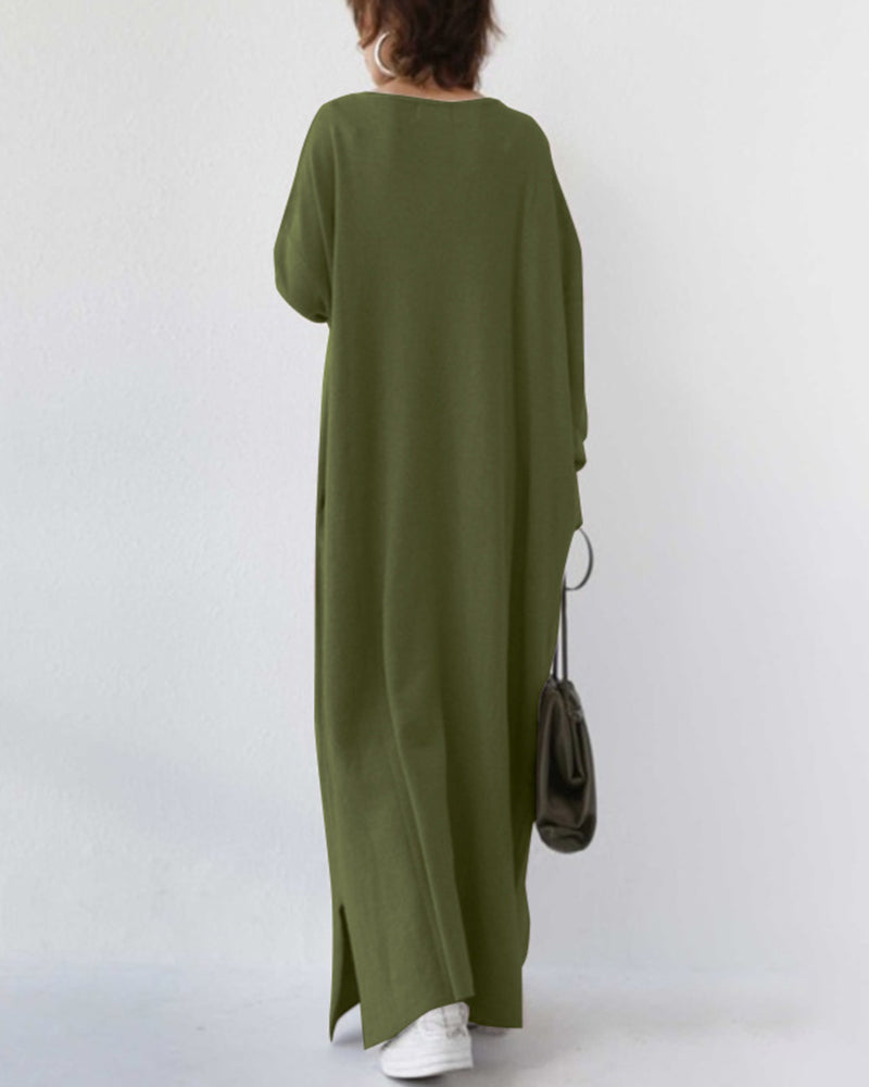 Damen Kleid | V-Ausschnitt Langarm Maxi