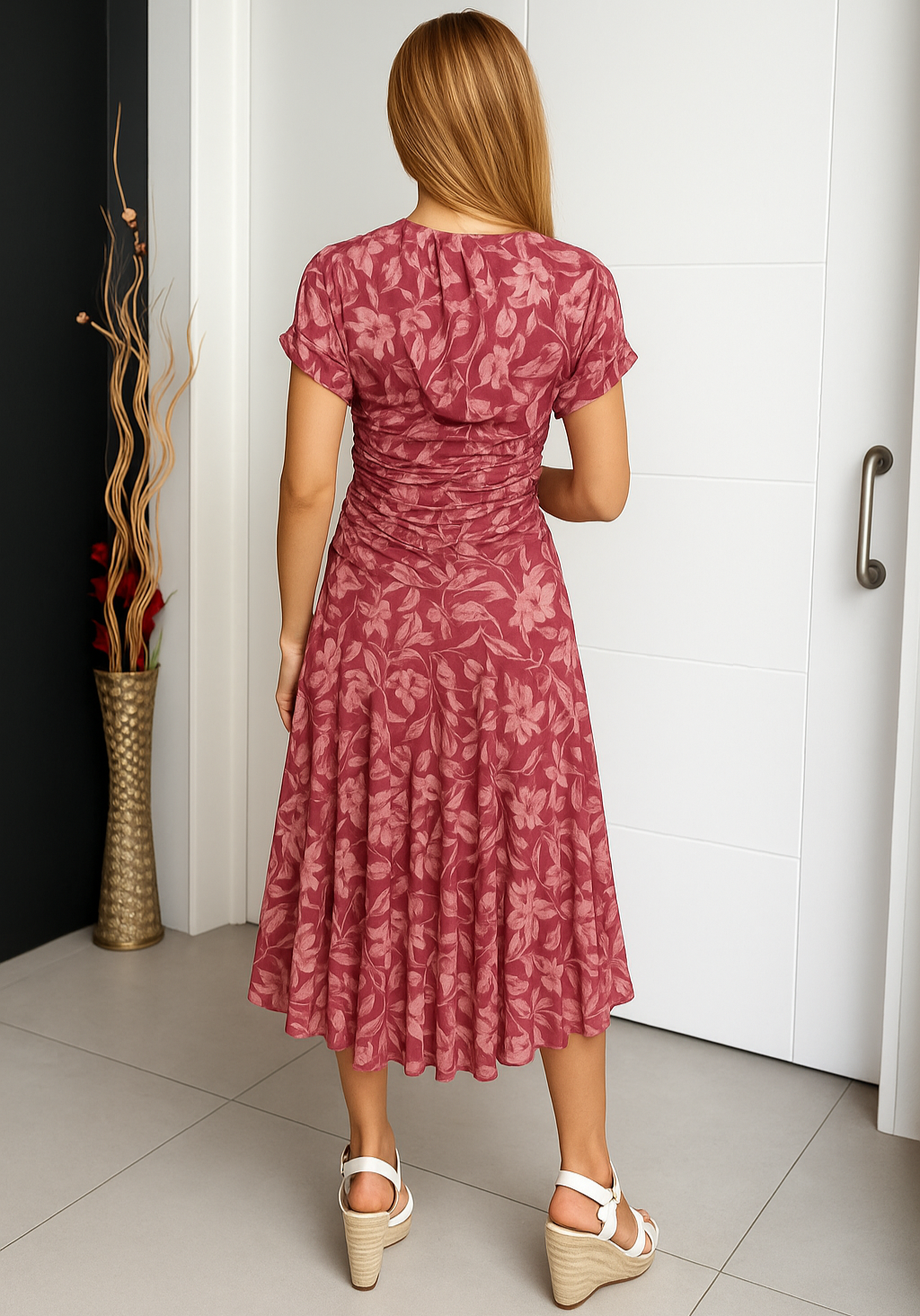 Damen Kleid | Off-Shoulder Midi mit Blumenmuster