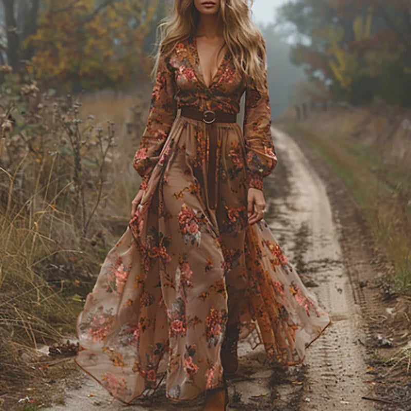 Damen Kleid | Boho Blumenmuster Maxi