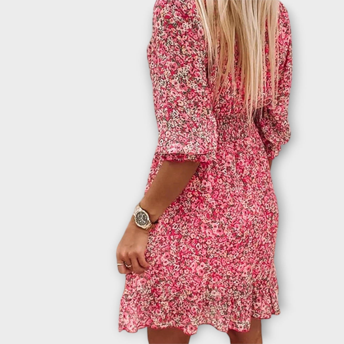 Damen Kleid | Blumenmuster V-Ausschnitt Rüschen