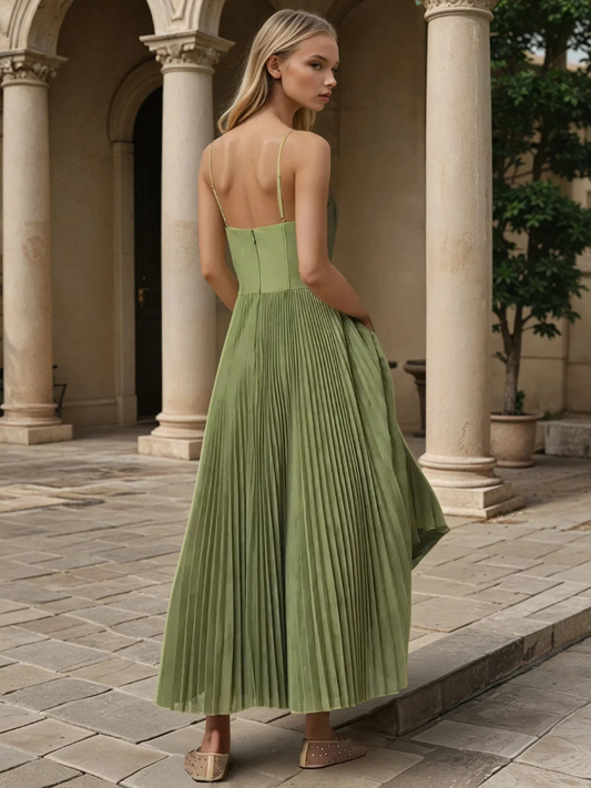 Damen Kleid | Spaghettiträger Plissee Midi