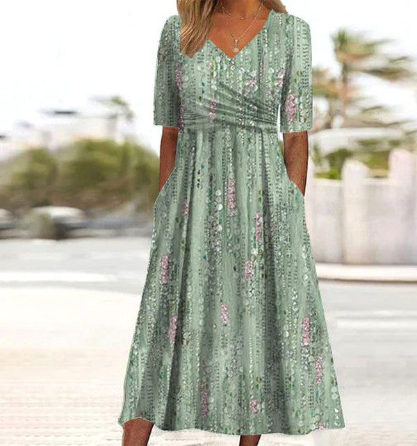 Damen Kleid | V-Ausschnitt Kurzarm Midi