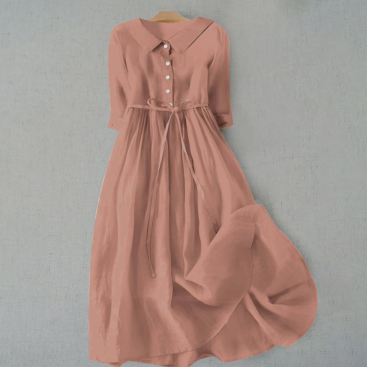 Damen Kleid | Knopfleiste Bindegürtel