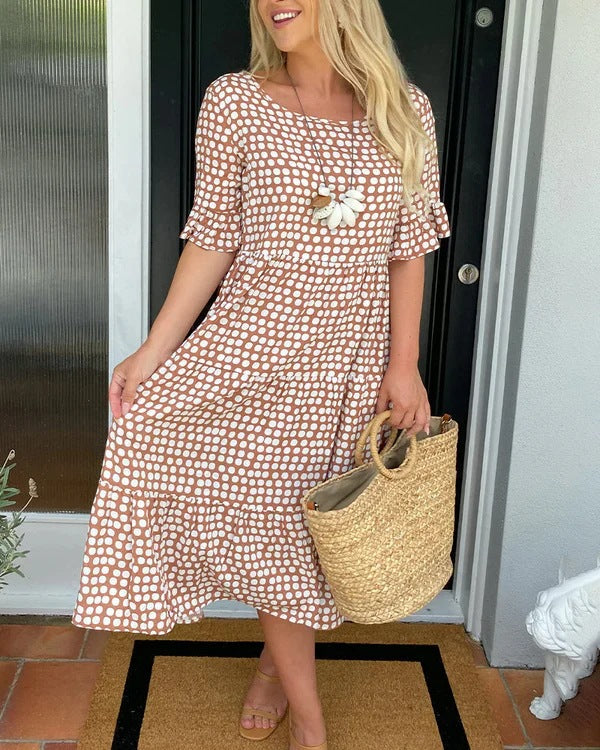 Damen Kleid | Punkte Kurzarm Sommer Midi