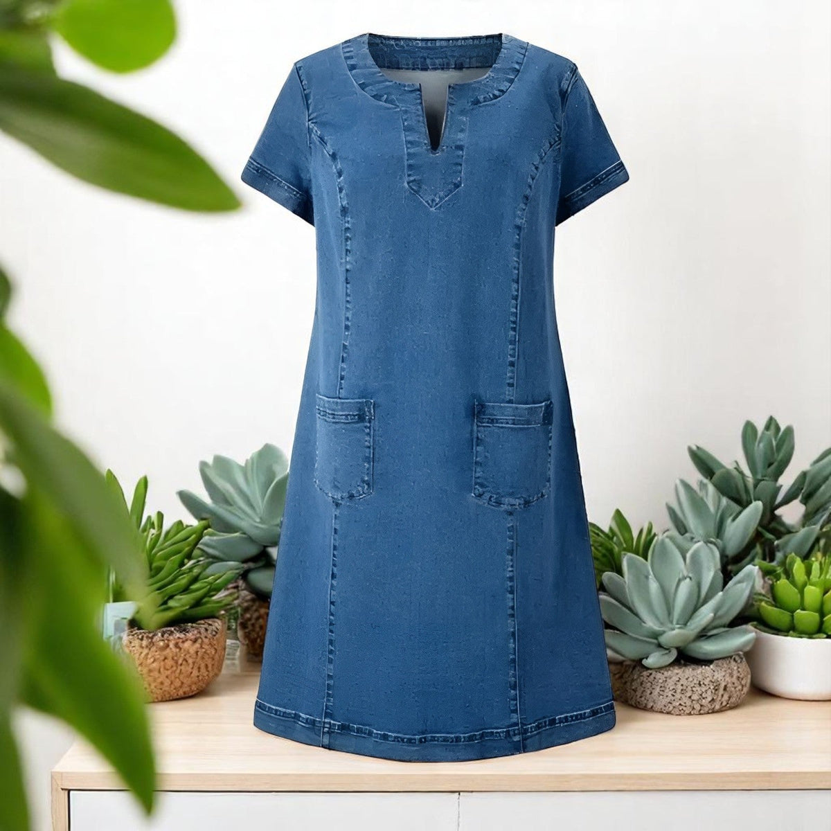 Damen Kleid | V-Ausschnitt Taschen Design