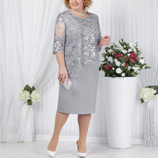 Damen Kleid | Rundhals Spitze Stil Midi
