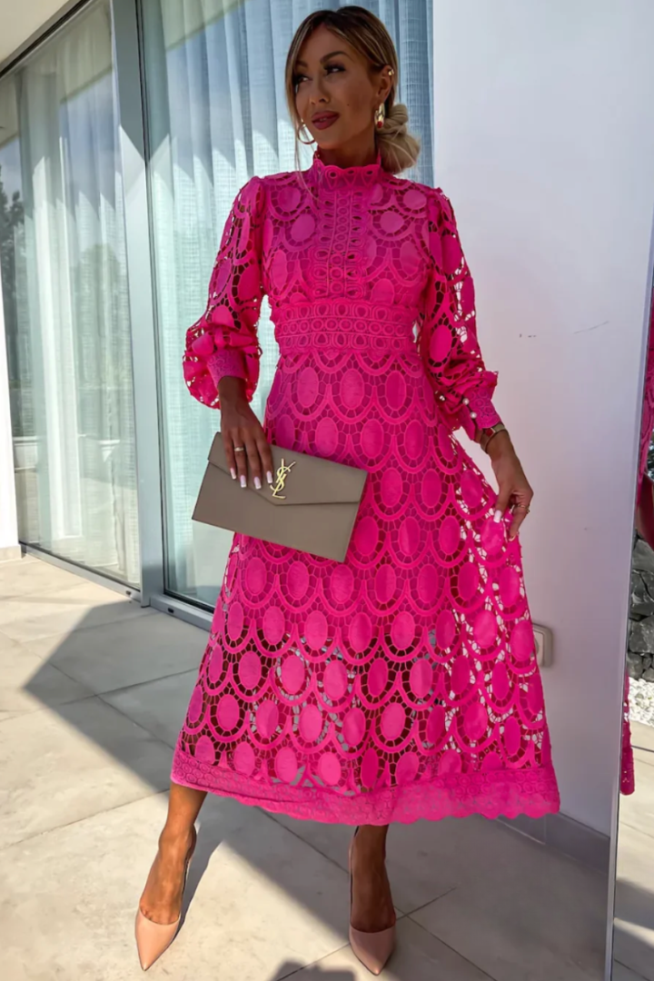 Damen Kleid | Stehkragen Spitzen Design