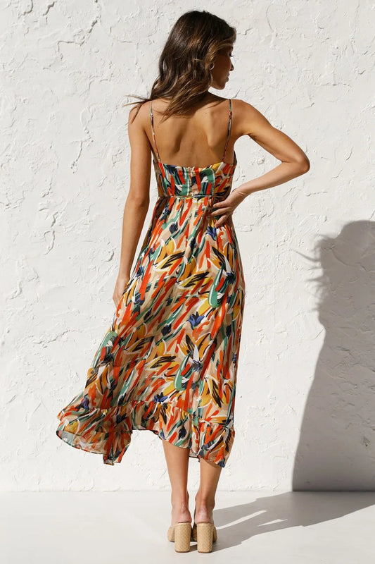 Damen Kleid | Spaghettiträger V-Ausschnitt Midi