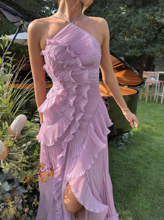 Damen Abendkleid | Halterneck Plissee Maxi