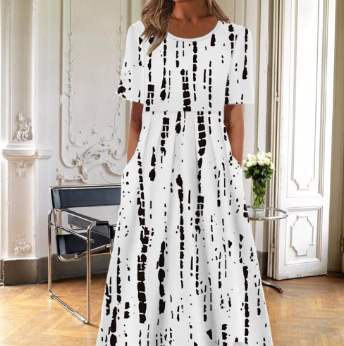 Damen Kleid | Lockeres Blumenmuster Kurzarm
