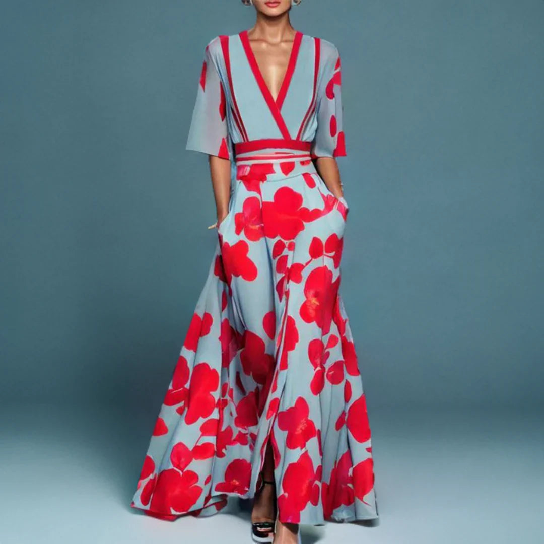 Damen Kleid | Florales Muster V-Ausschnitt