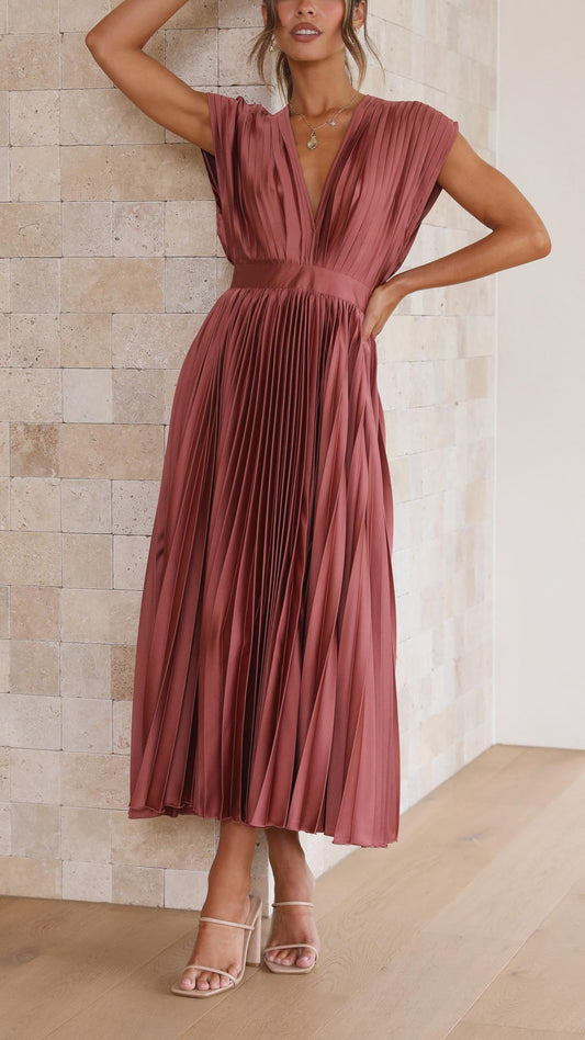 Damen Kleid | Plissee V-Ausschnitt