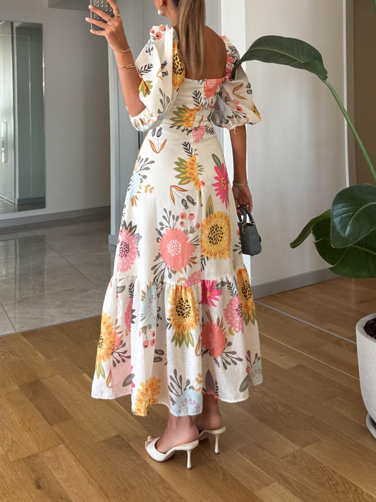 Damen Kleid | Karree Ausschnitt Floral