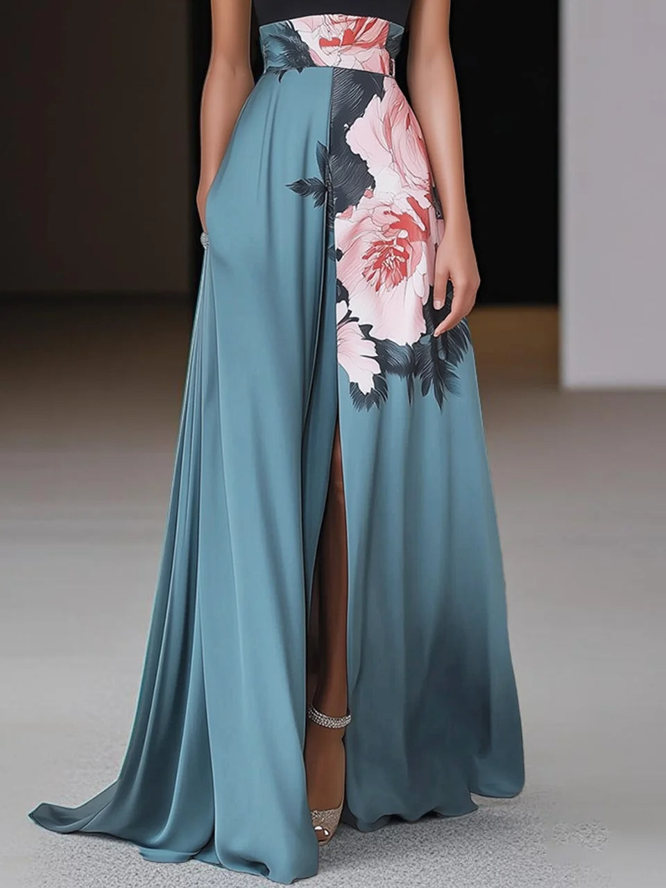 Damen Abendkleid | Halter Schlitz Blumen
