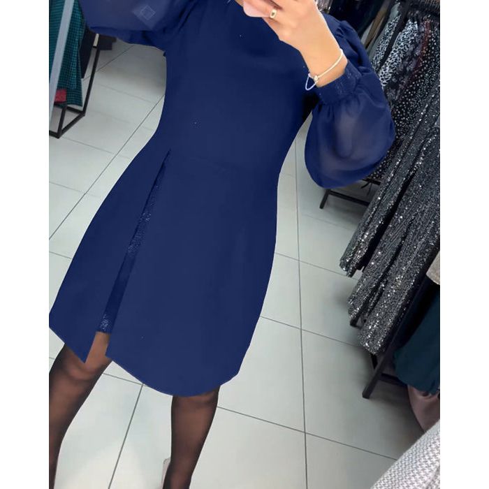 Damen Kleid | Rundhals Ballonärmel Kurz