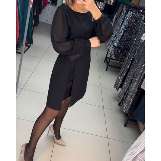 Damen Kleid | Rundhals Ballonärmel Kurz