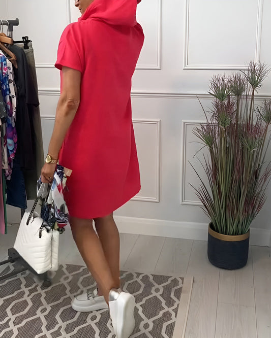 Damen Kleid | Knielang Kurzarm mit Kapuze
