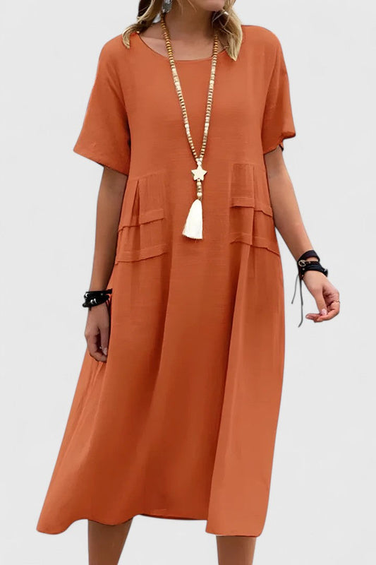 Damen Kleid | Rundhals Kurzarm Midi