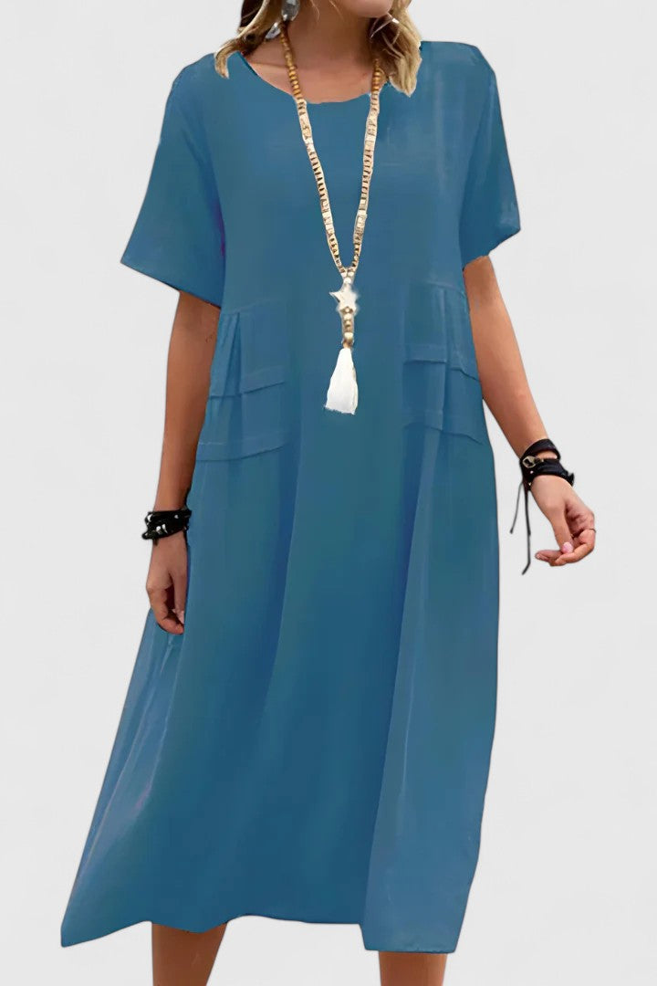 Damen Kleid | Rundhals Kurzarm Midi