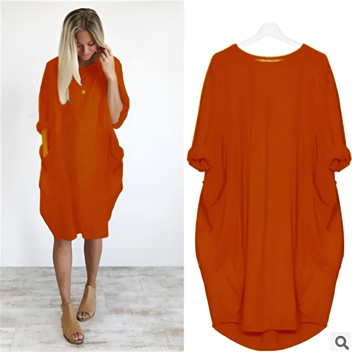 Damen Kleid | Rundhals Taschen Oversize