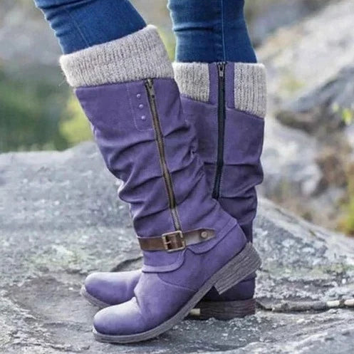 Winter Stiefel Damen | Hoher Schaft mit Schnalle und Reißverschluss