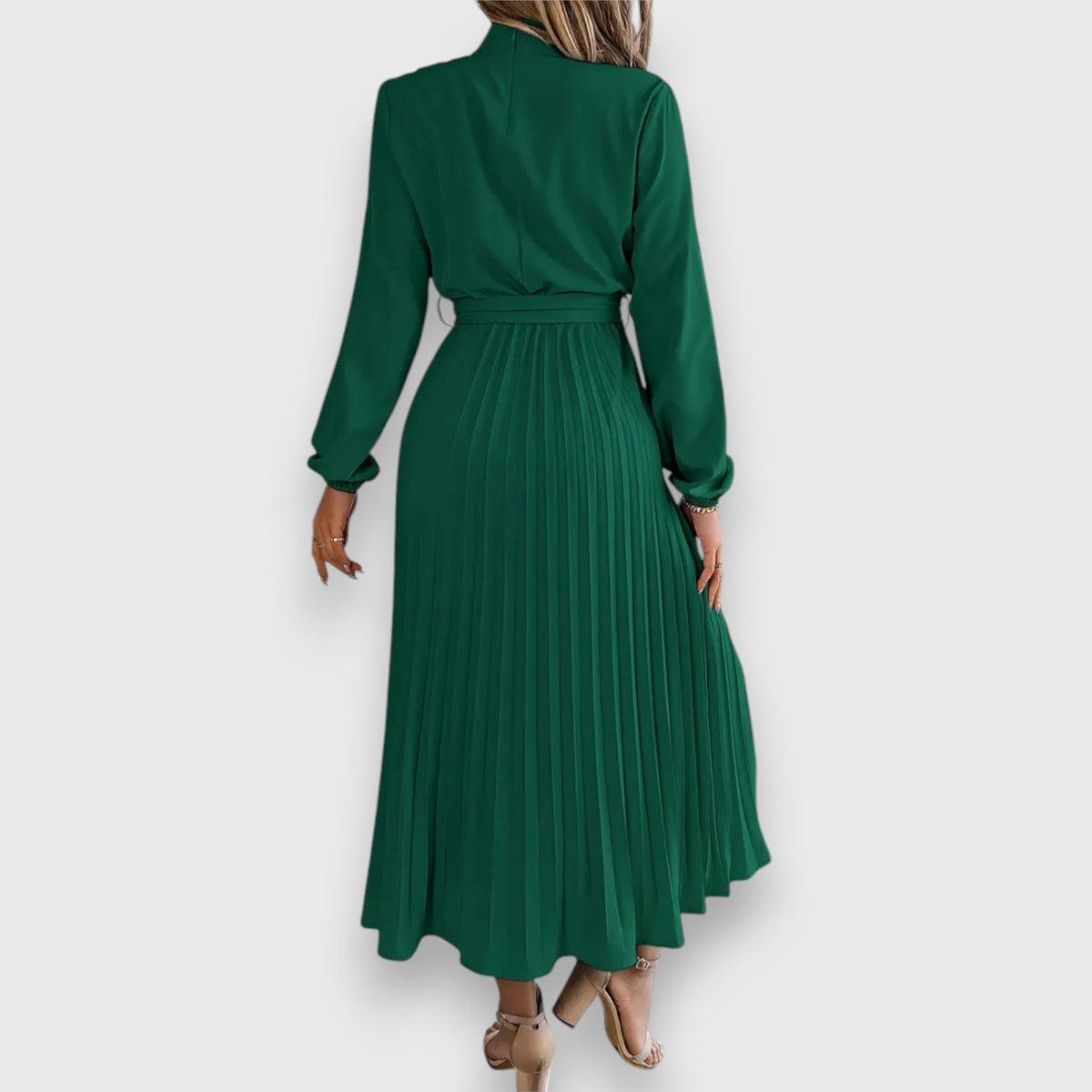 Damen Kleid | Stehkragen Plissee Midi