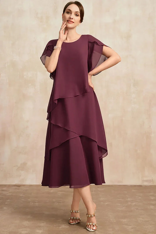 Damen Kleid | Volant Rundhals Midi