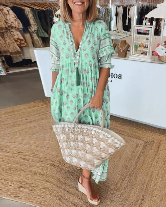 Damen Kleid | Boho V-Ausschnitt Maxi