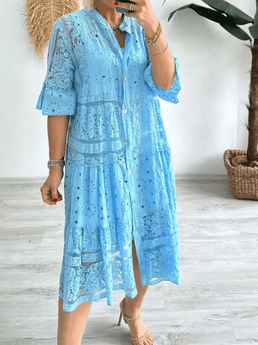 Damen Kleid | Bestickt V-Ausschnitt Midi