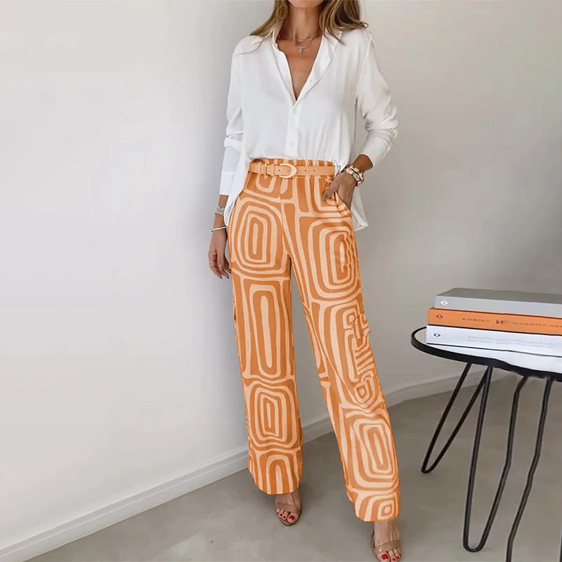 Damen-Zweiteiler | Bluse und gemusterte Hose