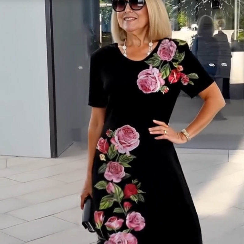 Damen Kleid | Blumenprint Kurzarm Knielänge