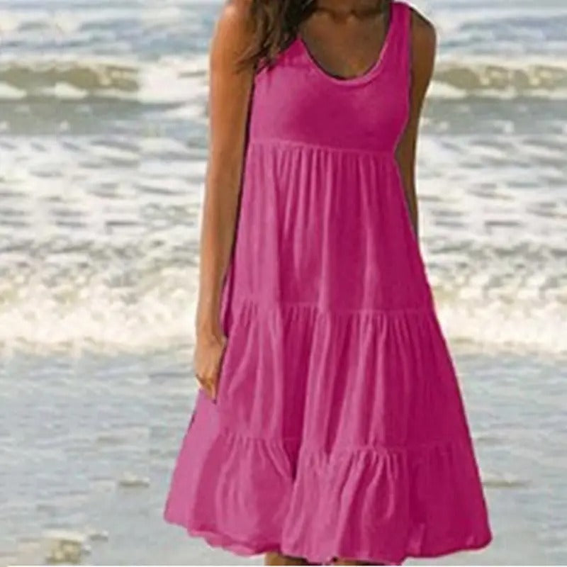 Damen Kleid | Ärmellos Gestuft Midi