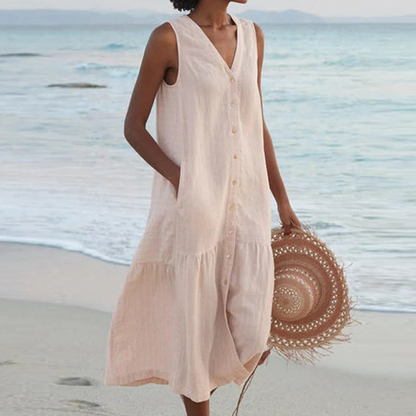 Damen Kleid | Ärmellos Knopfleiste Midi