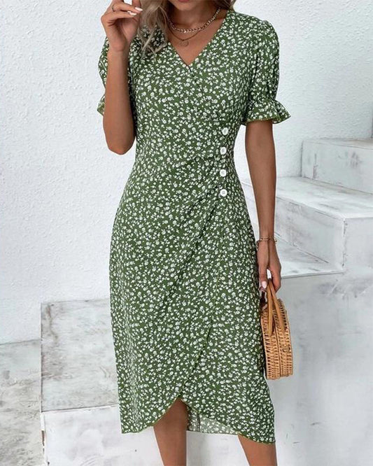 Damen Kleid | V-Ausschnitt Wickel Midi